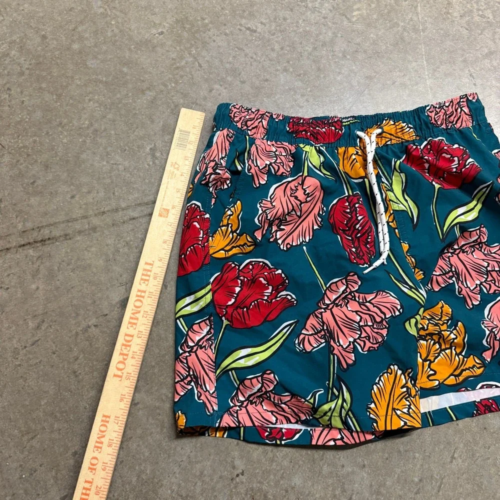 George Mens Swim Trunks Green Floral Tulip Print Mesh Lined Size Medium 32-34‎